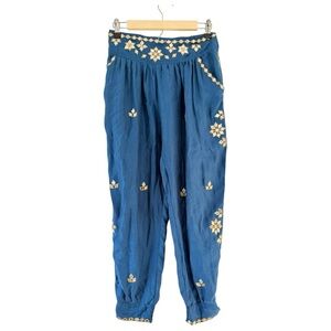 Juliet Dunn London Silk Embellished Mirror-work Blue Harem Pants size 2 Resort